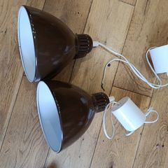 2 x Vintage Brown Metal Pendant / Ceiling Lamps