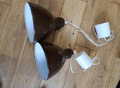 2 x Vintage Brown Metal Pendant / Ceiling Lamps