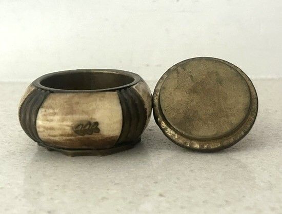 Vintage 1970s Brass & Bone Trinket Box