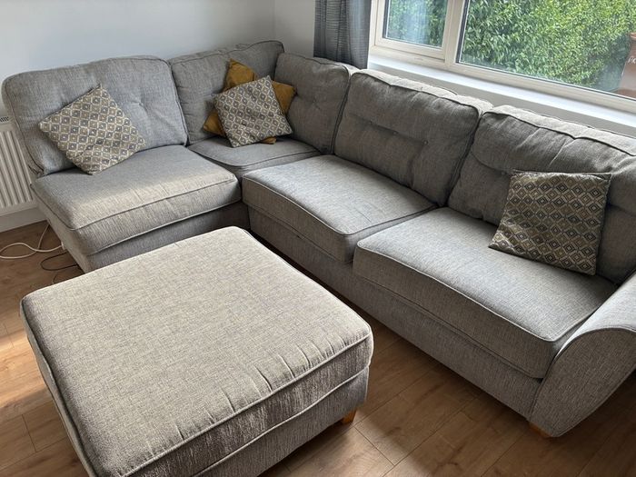 EZ Living Grey Corner Sofa + Matching Footstool (Bought 2019)