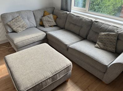 EZ Living Grey Corner Sofa + Matching Footstool (Bought 2019)