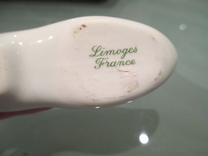 Gorgeous Limoges White Clog/Slipper/Shoe with Red Poppy