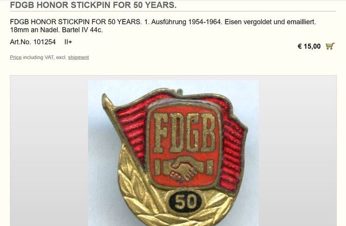 East Germany Vintage Trade Union lapel badge DDR  FDGB 50