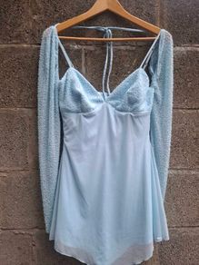 Blue embellished mini dress