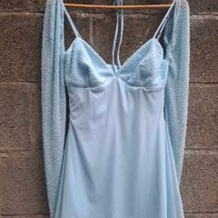 Blue embellished mini dress