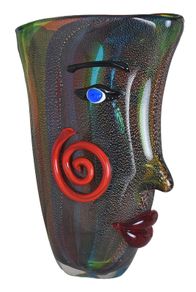 XL Vase Glass Murano Style Glass Vase Face Antique Colourful 30 cm