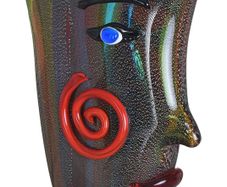 XL Vase Glass Murano Style Glass Vase Face Antique Colourful 30 cm