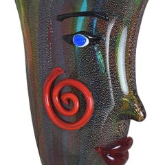 XL Vase Glass Murano Style Glass Vase Face Antique Colourful 30 cm