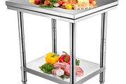 Stainless Steel Prep Table, 24 x 30 x 31 Inch, 700 lbs Load Capacity, Heavy Duty Metal Worktable with 3 Adjustable Height Levels