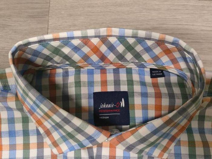 New Johnnie-O Performance Rayon Blend Check Shirt Mens Medium RRP 138 Euro