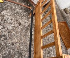 Antique pine bed ends and iron rails