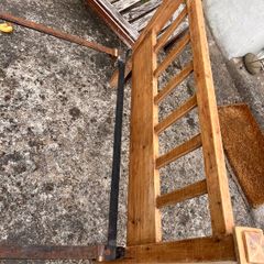 Antique pine bed ends and iron rails