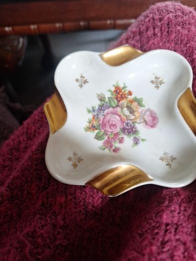 Vintage Limoges France Porcelain Floral Trinket Dish Ashtray, Jammet Seignolles Lourdes Souvenir