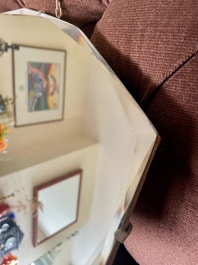 Petite Oval Bevelled Early 20th Century Frameless Mirror with Original Chain