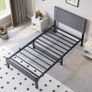 Metal Single Bed Frame with Storage and Shelf Headboard, 3ft Upholstered Metal Single Bed Frame with Slats Enhanced Support, No Box Spring Needed, Noise Free,Easy Assembly,Dark Gray bed frames Image 5