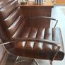 French Leather Swivel Arm Chair & Matching Foot Stool Image 5