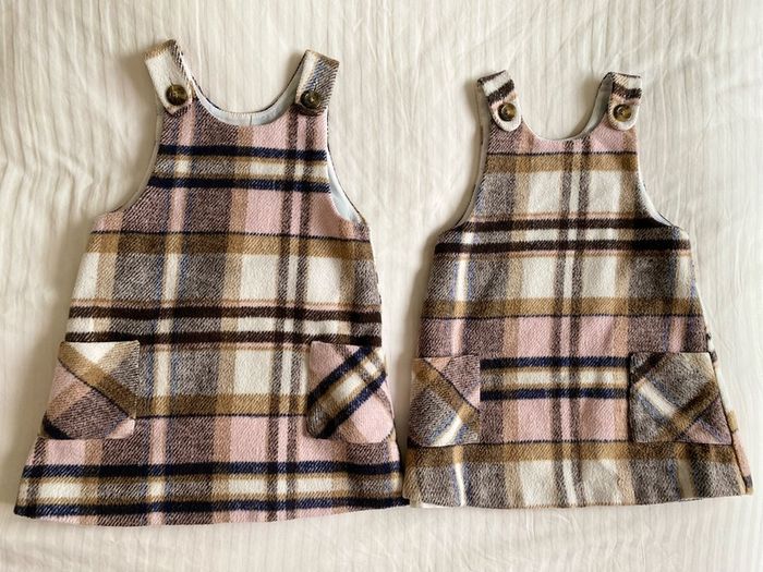 Twin checkered pinafore