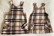 Twin checkered pinafore