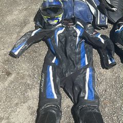 Motor bike suites and helmets