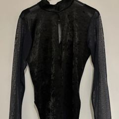 Vintage Black Velvet & Mesh Bodysuit