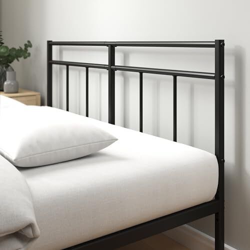 Elias Double Bed Frame Bed 190x135 cm  30cm Height Metal Bed Frame with Headboard  Platform bed frame with steel slat support  Modern Design  Easy Assembly  Black