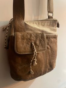 Radley brown leather and beige canvas crossbody bag