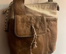Radley brown leather and beige canvas crossbody bag