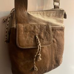 Radley brown leather and beige canvas crossbody bag