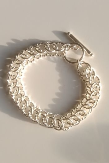 925 Sterling Silver T-bar Twisted Link Chain Bracelet 22g
