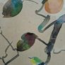 Vintage East Asian Silk Handpainted Picture Vintage East Asian Handpainted bird on a branch of green leaves and red berries.  Displays red stamp of artist. Framed by Mulvany Bros of Dublin prob mid to late 20th century.  Moisture stains as shown in pics M Image 6