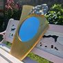 Vintage Mid-Century Modern Asymmetrical Gold Shield Wall Mirror with Floral Detail (70cm x 50cm) Image 3