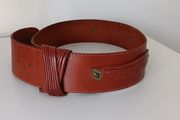 Thick Curved Brown Leather Belt with Studs