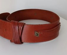 Thick Curved Brown Leather Belt with Studs