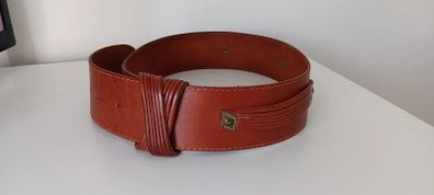 Thick Curved Brown Leather Belt with Studs