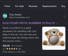 Baby mirror for rear facing car seat