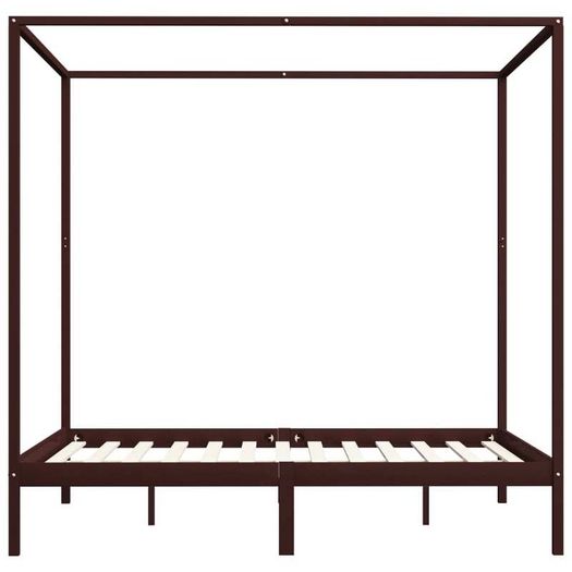 Canopy Bed Frame Dark Brown Solid Pine Wood 6FT Super King