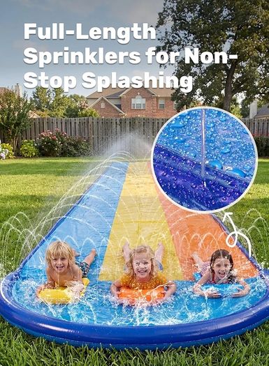18ft/548cm Triple Lanes Water Slides and 3 bodyboards, Backyard Lawn Water Slides with Sprinkler for Kids Adults Outdoor Water Toy fun in summer for Kids Adults