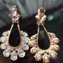 Gorgeous AB Dangle Aurora Borealis Iridescent Crystal Gold Chandelier Earrings. Image 2