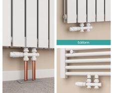 EMKE Multiblock Radiator Valve Fittings, Tap Block Heating Accessories Corner and Passage Shape 50 mm, Valve Tap Block Radiator Valve with Thermostat (for 15 mm + 16 mm Pipes x G1/2 Inch, 1 Piece, White)