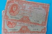 Irish 1968 X 2 Lavery ten shilling banknote in used condition