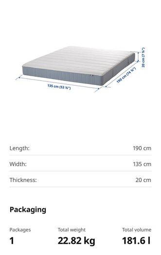 Ikea double bed mattress 135x190