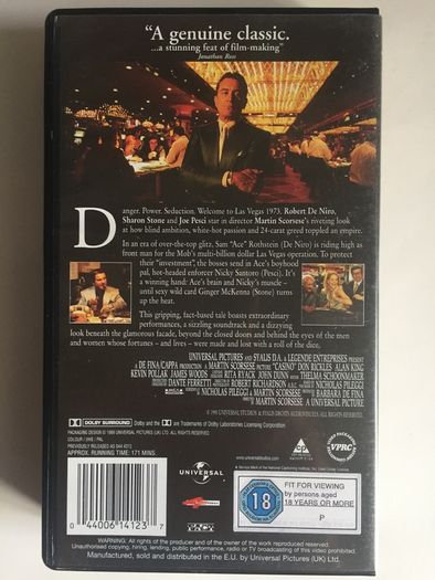 Casino (Martin Scorsese Film) [1995] Robert De Niro, Sharon Stone, Joe Pesci, Don Rickles, Kevin Pollak & James Woods (PAL VHS Cassette Movie)