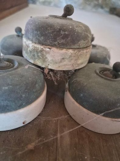 Set of Five Antique Porcelain and Brass Light Switches