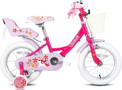 Unicorn 12/14/16/18 Inch Girls Bike for 2-9 Years Old Kids, 12/14/16/18 Inch Gilrs Bike with Stabilisers & Doll Seat& Basket & hand brakes