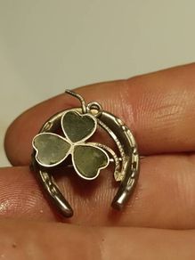 1907 Sterling Silver Horse Shoe and Shamrock Brooch