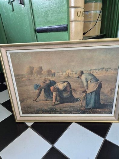 Large Retro Vintage Mid Century large original framed Print on board  of The Gleaners by Jean-Francois Millet