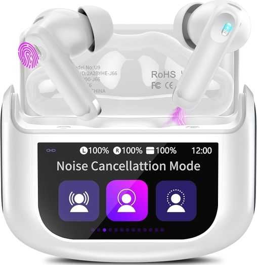 Thunelec U9 Earbuds, Bluetooth 5.4 with Touchscreen, In-Ear with Noise-Canceling Mic, 48-Hour Playtime, Deep Bass, Dark Gray