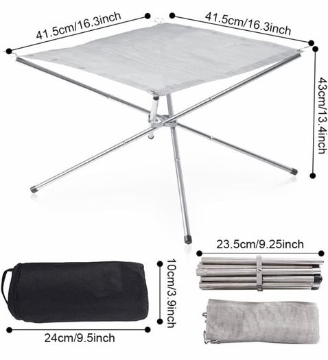 Portable Fire Pit Outdoor 16.5 Inch, Collapsing Steel Mesh Camping Fire Pit, Folding Legs and Carry Bag Design