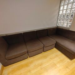 4 Seater L Corner Sofa Brown Fabric couch