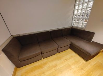 4 Seater L Corner Sofa Brown Fabric couch